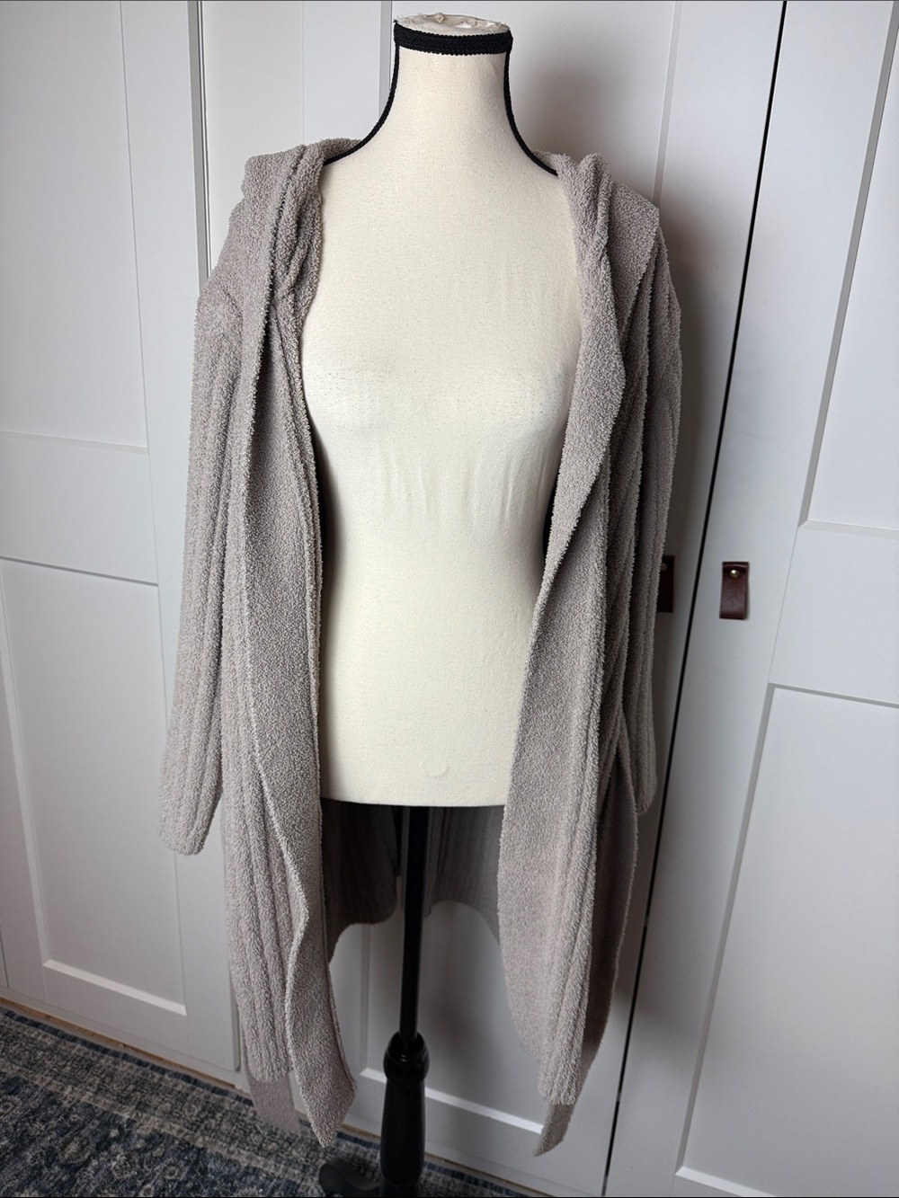 UGG super soft teddy plush mid length robe bathrobe hooded ribbed XL taupe - Picture 7 of 11